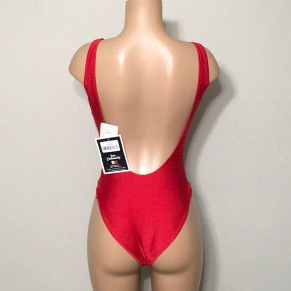 Coastal Waves red plunge swimsuit. Small. NWT - Picture 2 of 6
